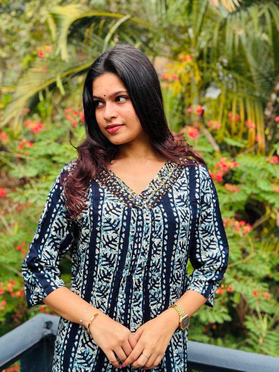 Rayon fusion kurta/dress  -  Tie Die pattern and foil printed