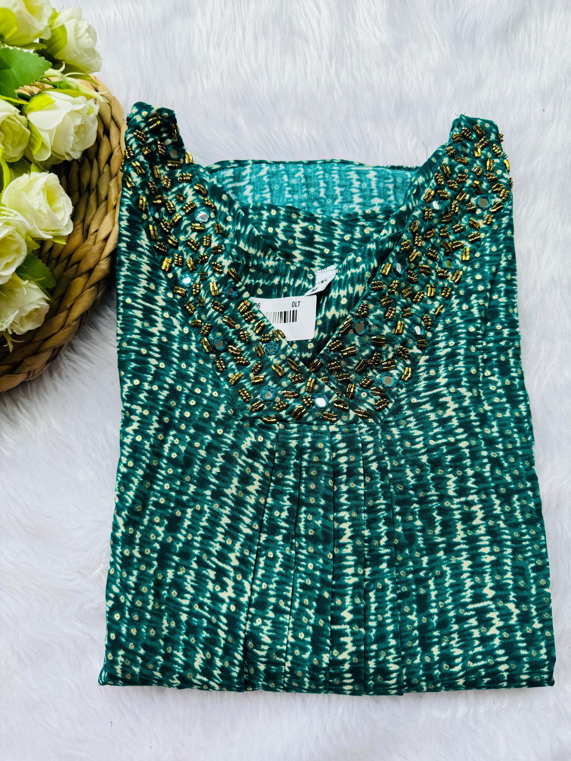 Rayon fusion kurta/dress  -  Tie Die pattern and foil printed