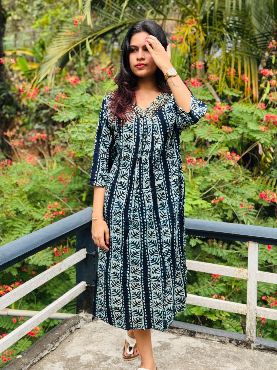 Rayon fusion kurta/dress  -  Tie Die pattern and foil printed
