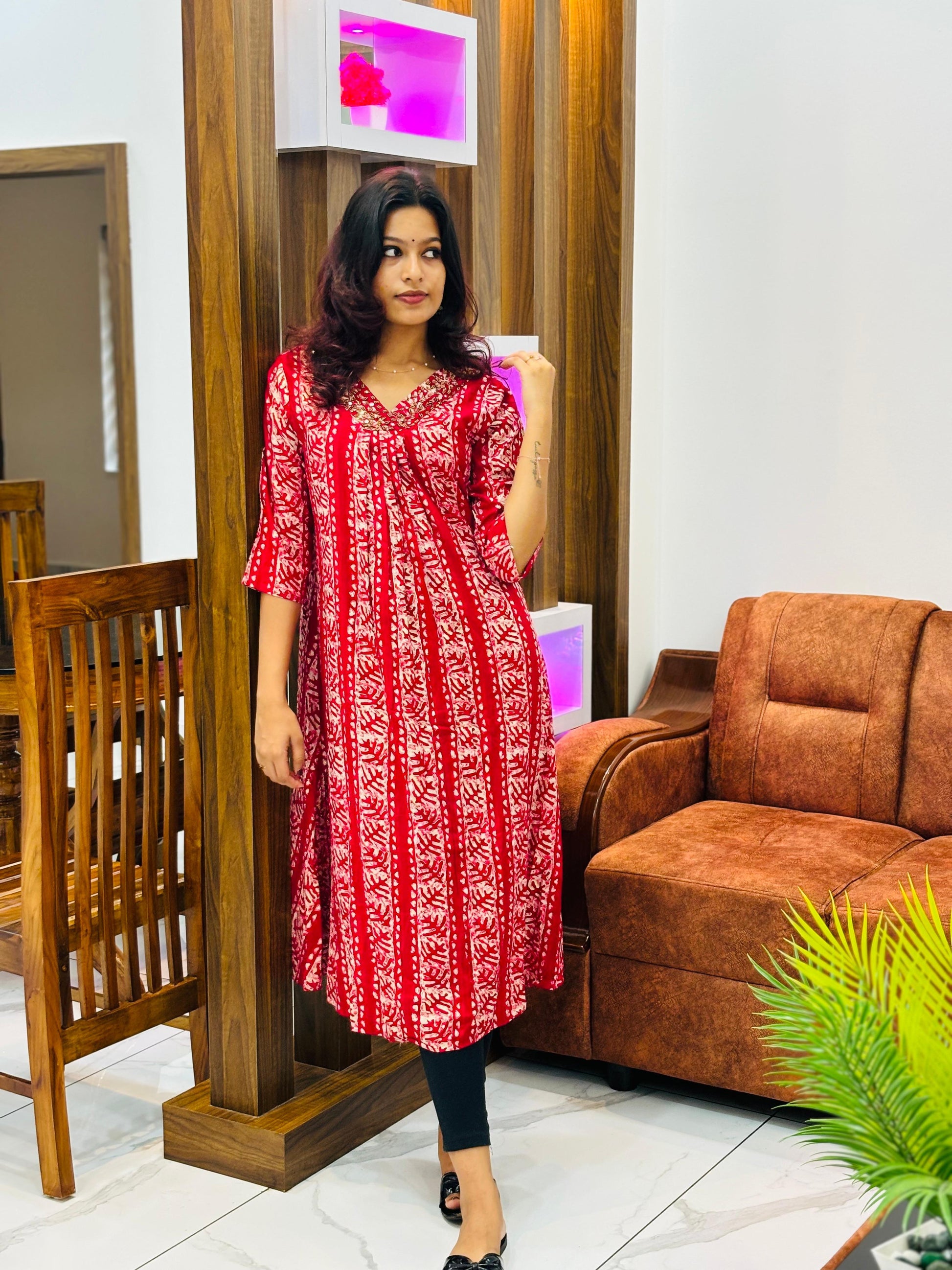 Rayon fusion kurta/dress  -  Tie Die pattern and foil printed